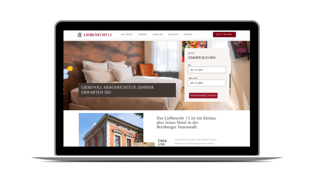 Website des Hotels Liebknecht 13 in Bernburg
