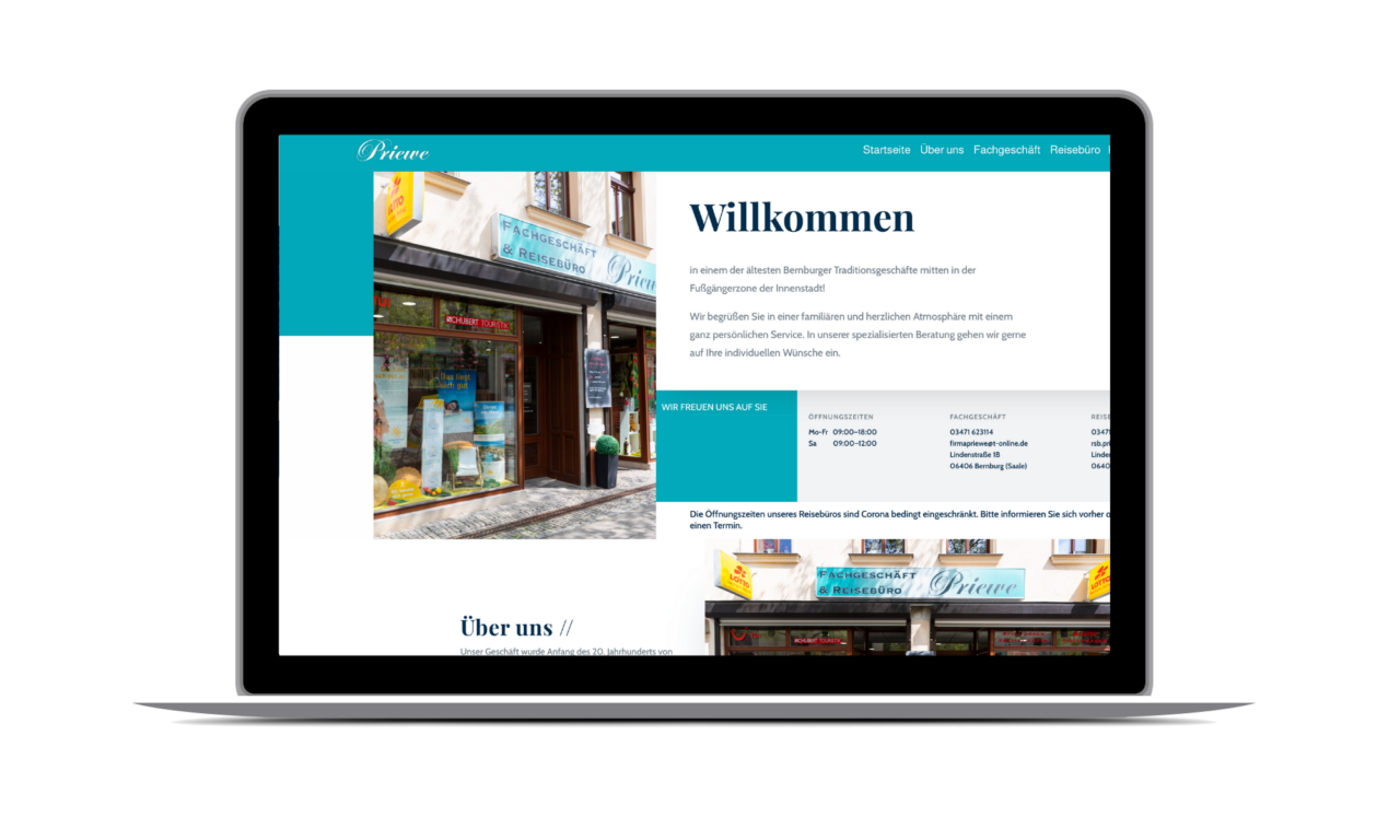 Website des Reisebüros und Fachgeschäft Priewe in Bernburg