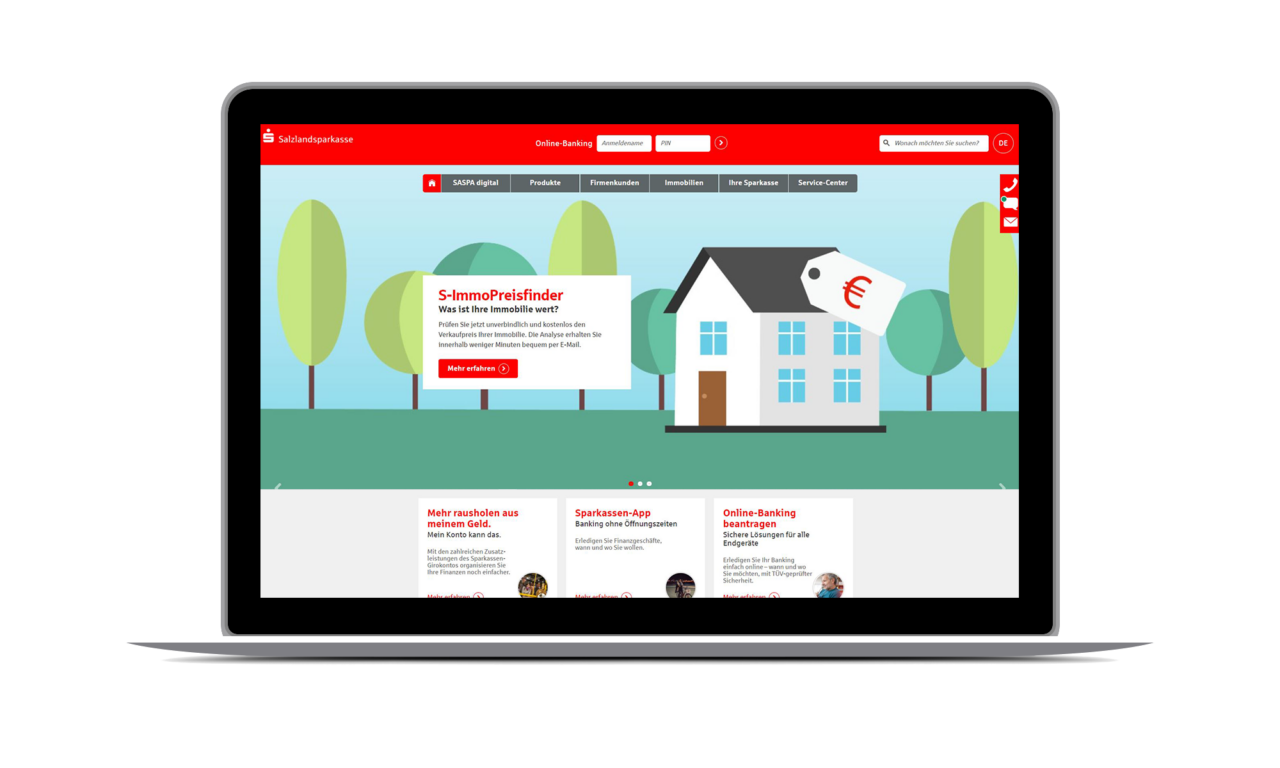 Website für die Salzlandsparkasse in den typisch roten Farben