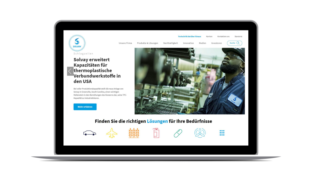 Website des Werkstoffherstellers und Herstellers für Spezialchemikalien Solvay
