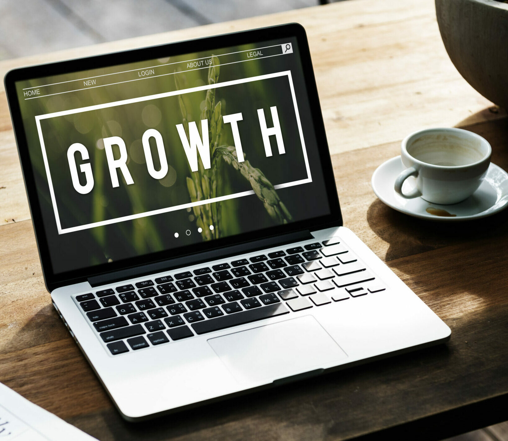 Laptop dessen Screen das Wort Growth zeigt